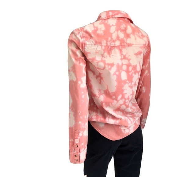 Life in progress button front acid wash long sleeve shirt orange size:S - Picture 8 of 16